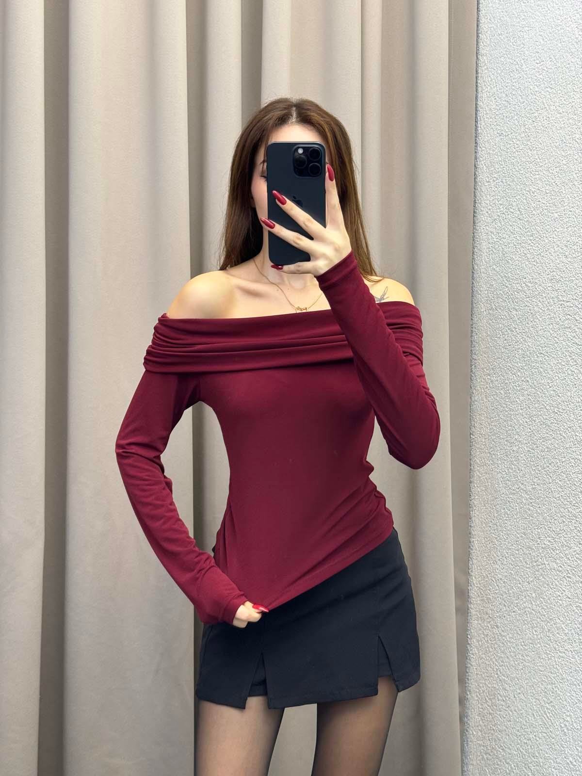 Halikarnas Kayık Yaka Bordo Bluz