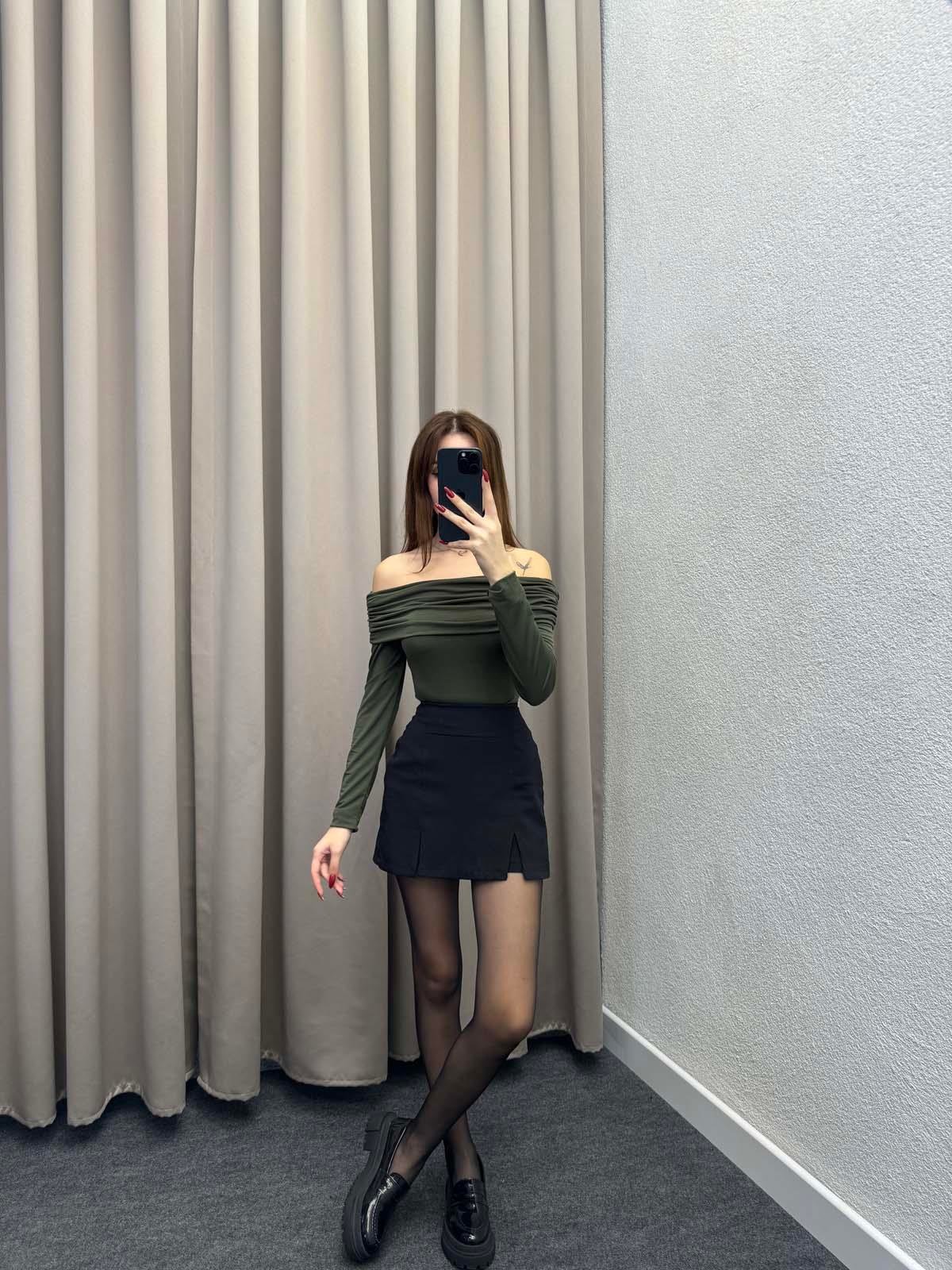 Halikarnas Kayık Yaka Haki Bluz