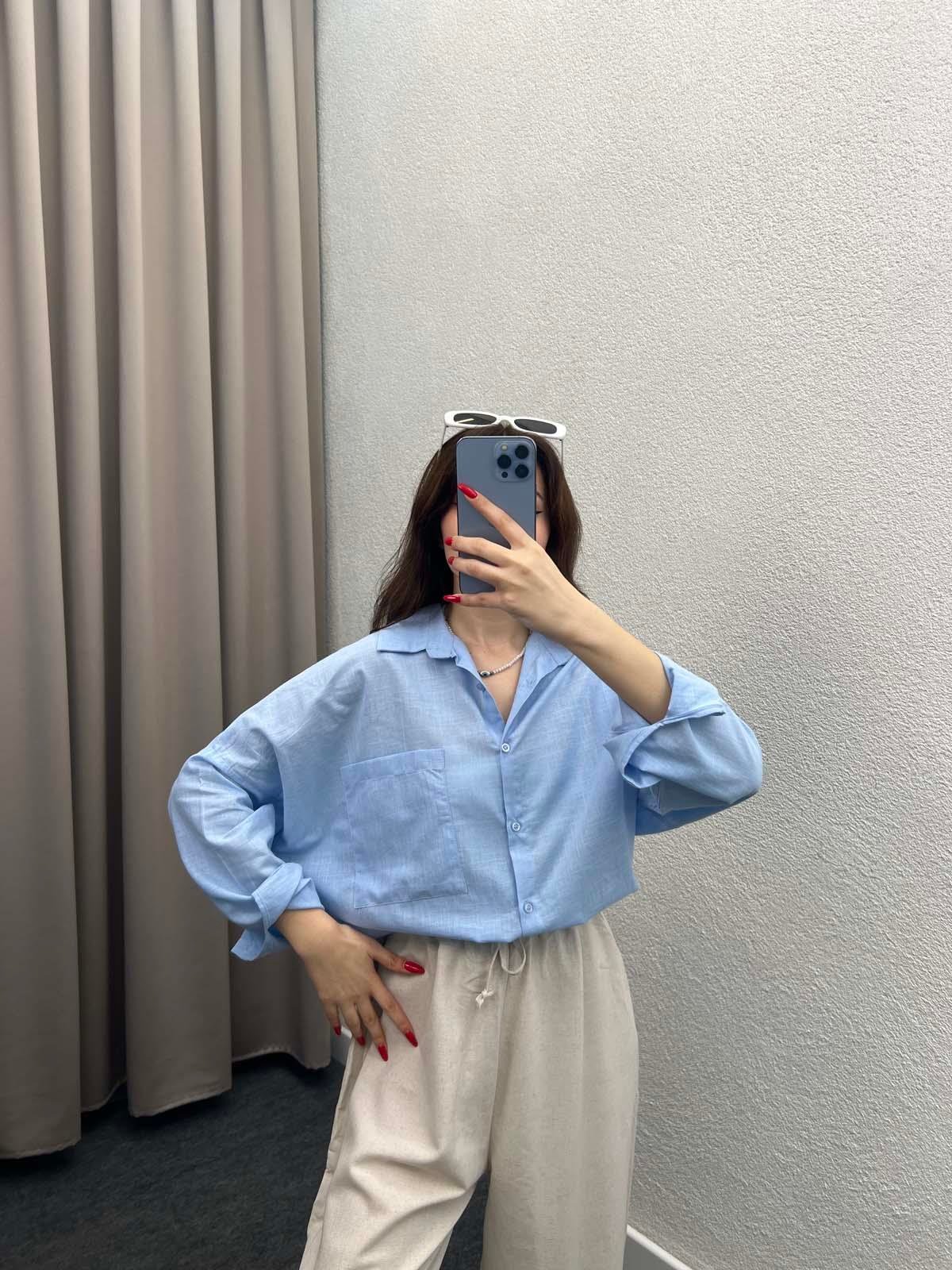 Ham Keten Bebe Mavi Gömlek