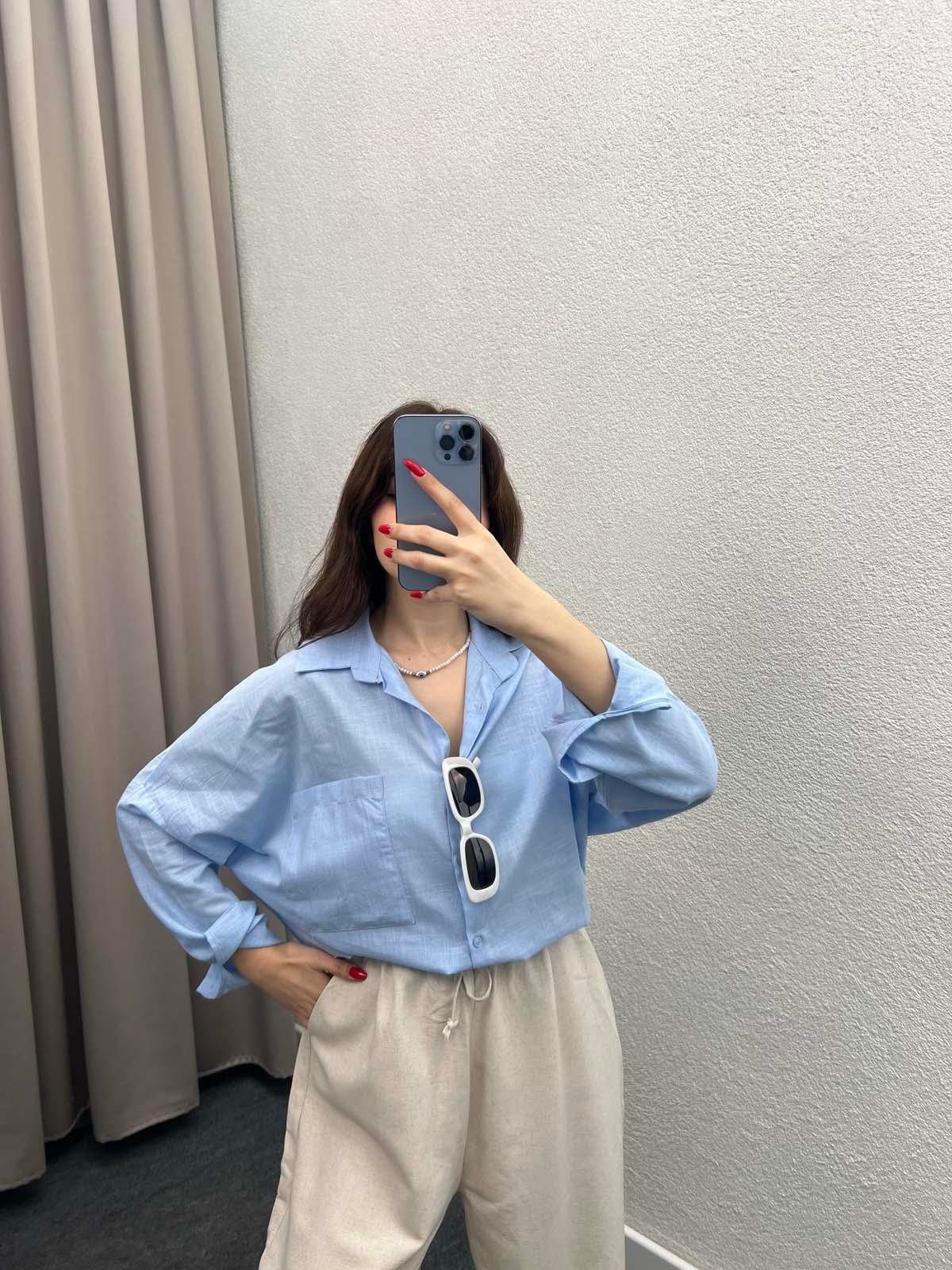 Ham Keten Bebe Mavi Gömlek