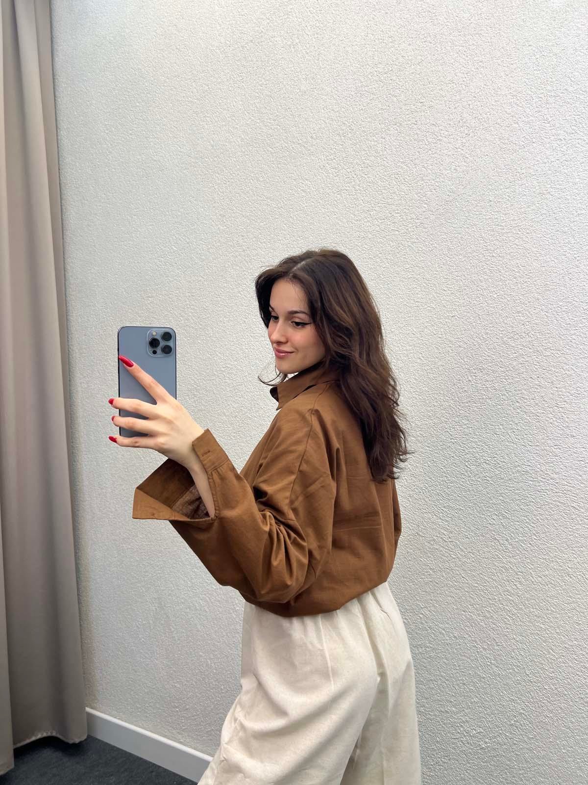 Ham Keten Kahve Gömlek