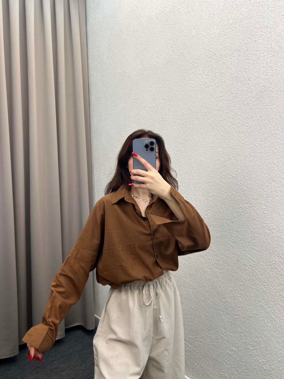 Ham Keten Kahve Gömlek