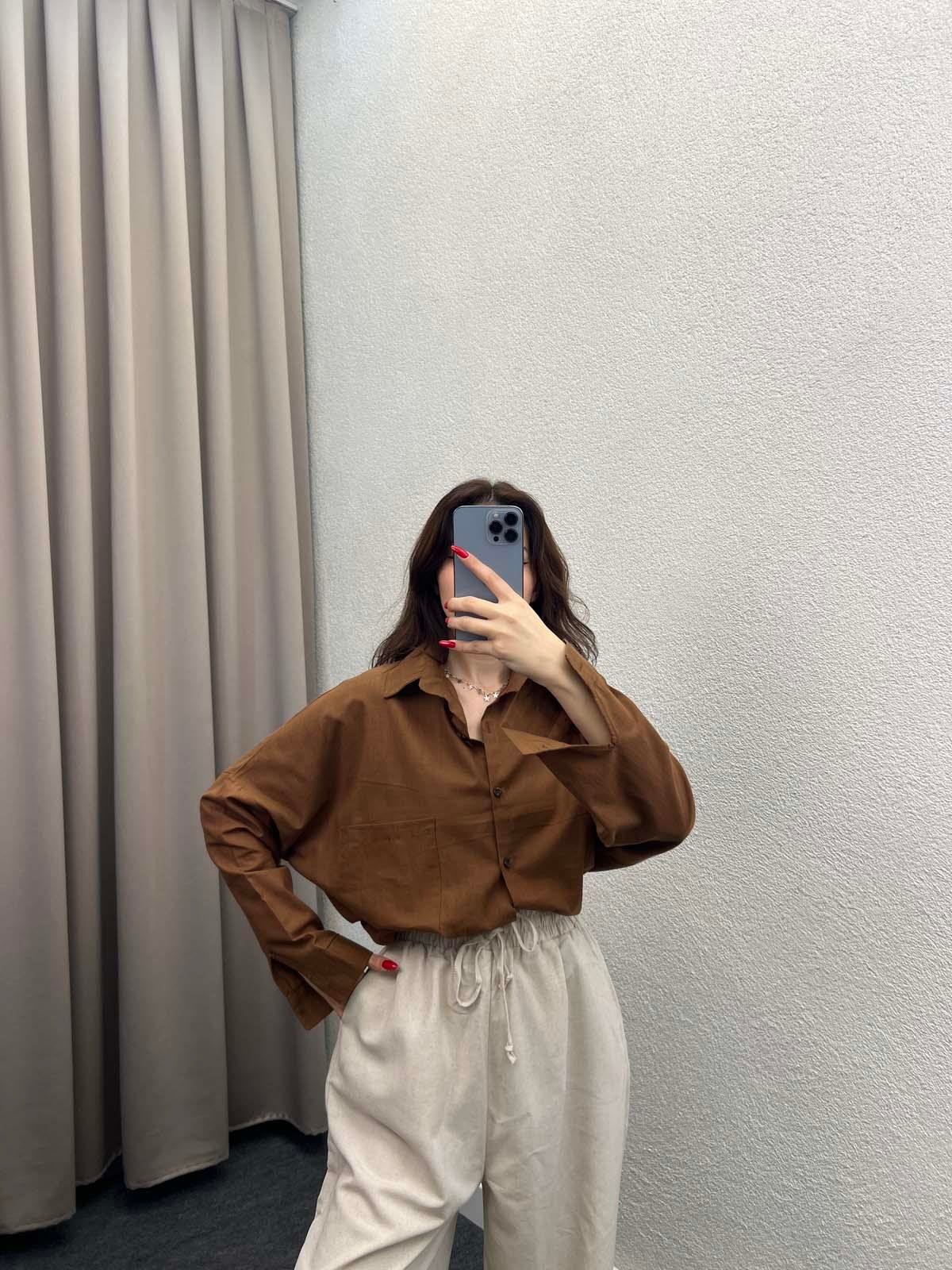 Ham Keten Kahve Gömlek