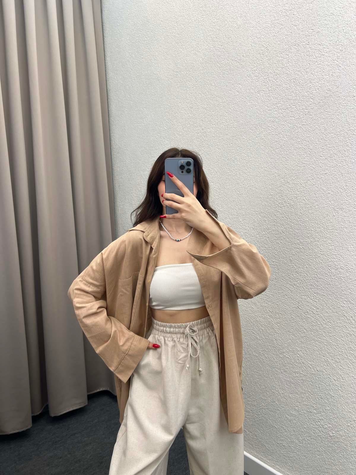 Ham Keten Krem Gömlek