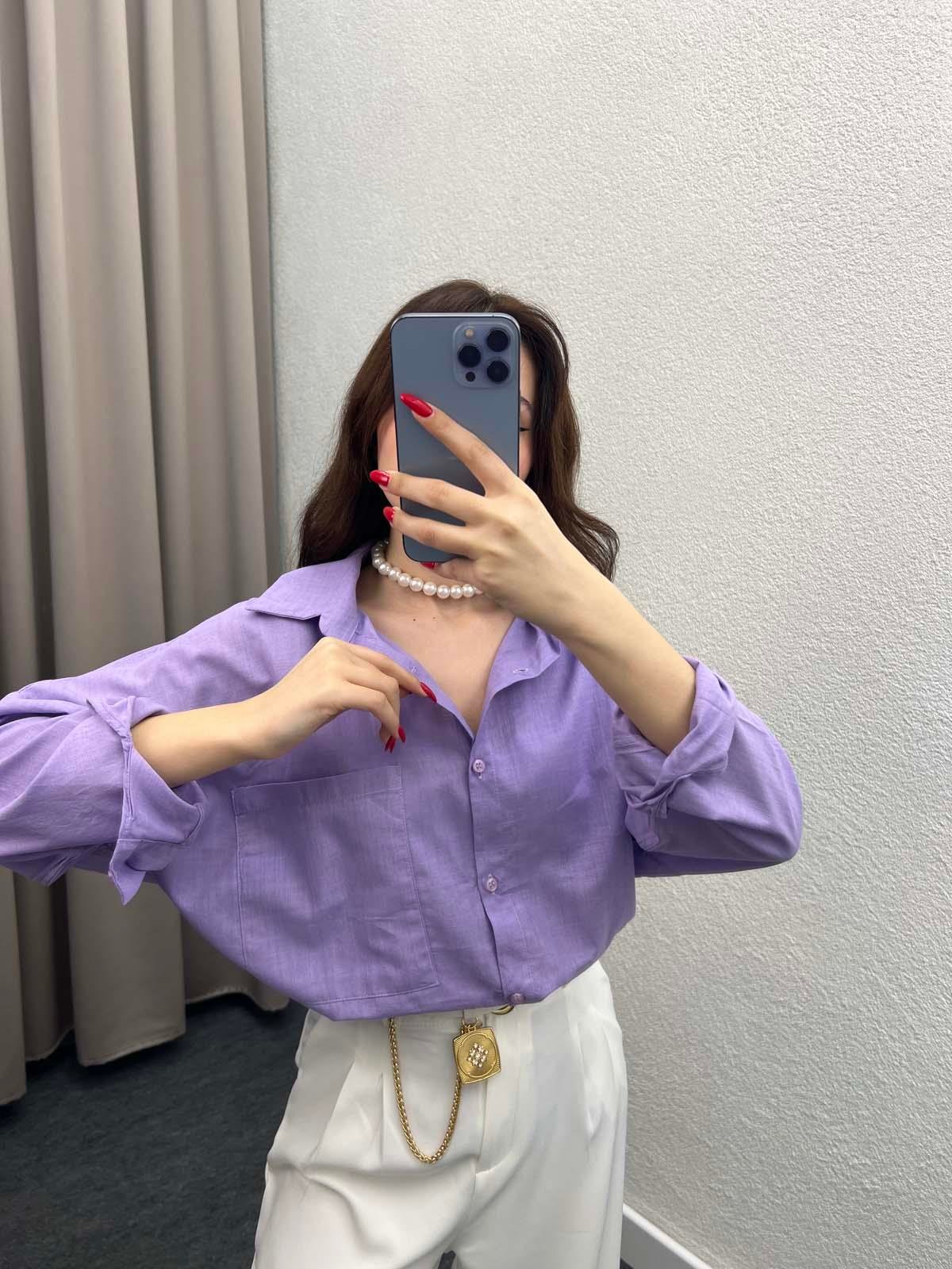 Ham Keten Lacivert Gömlek