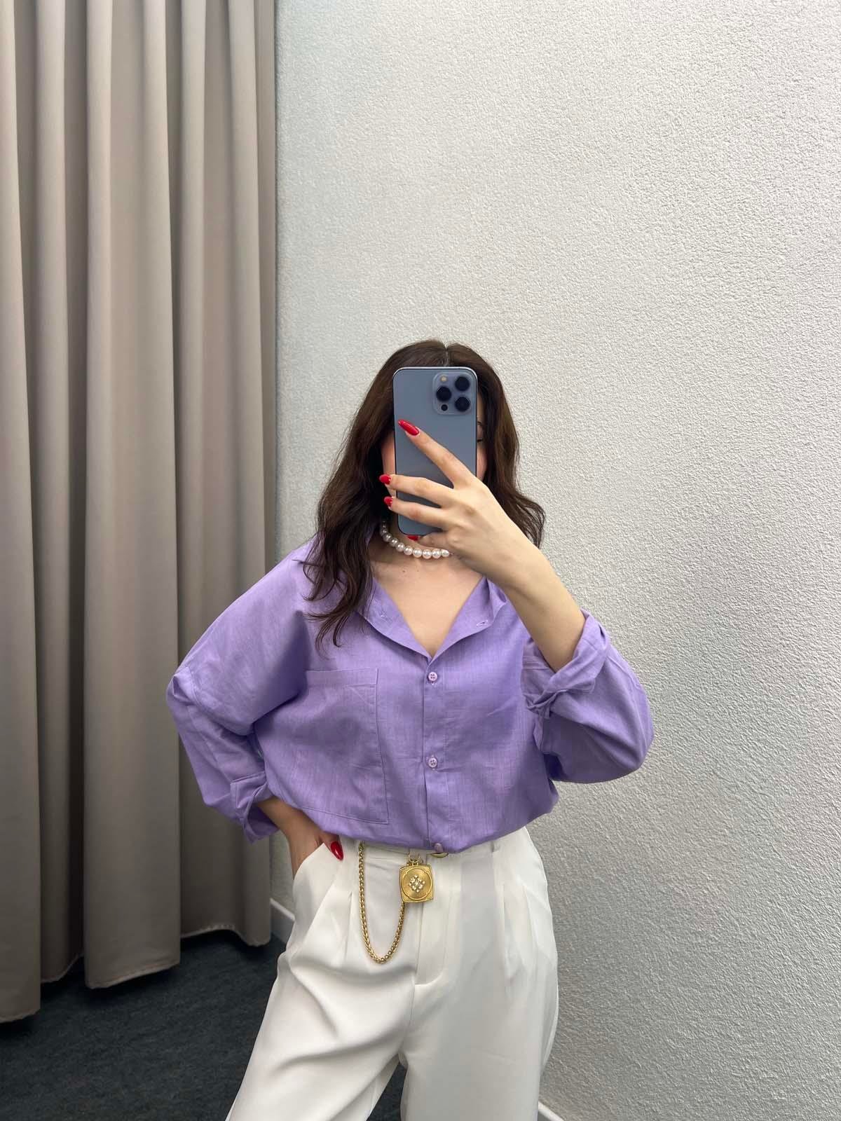 Ham Keten Lacivert Gömlek