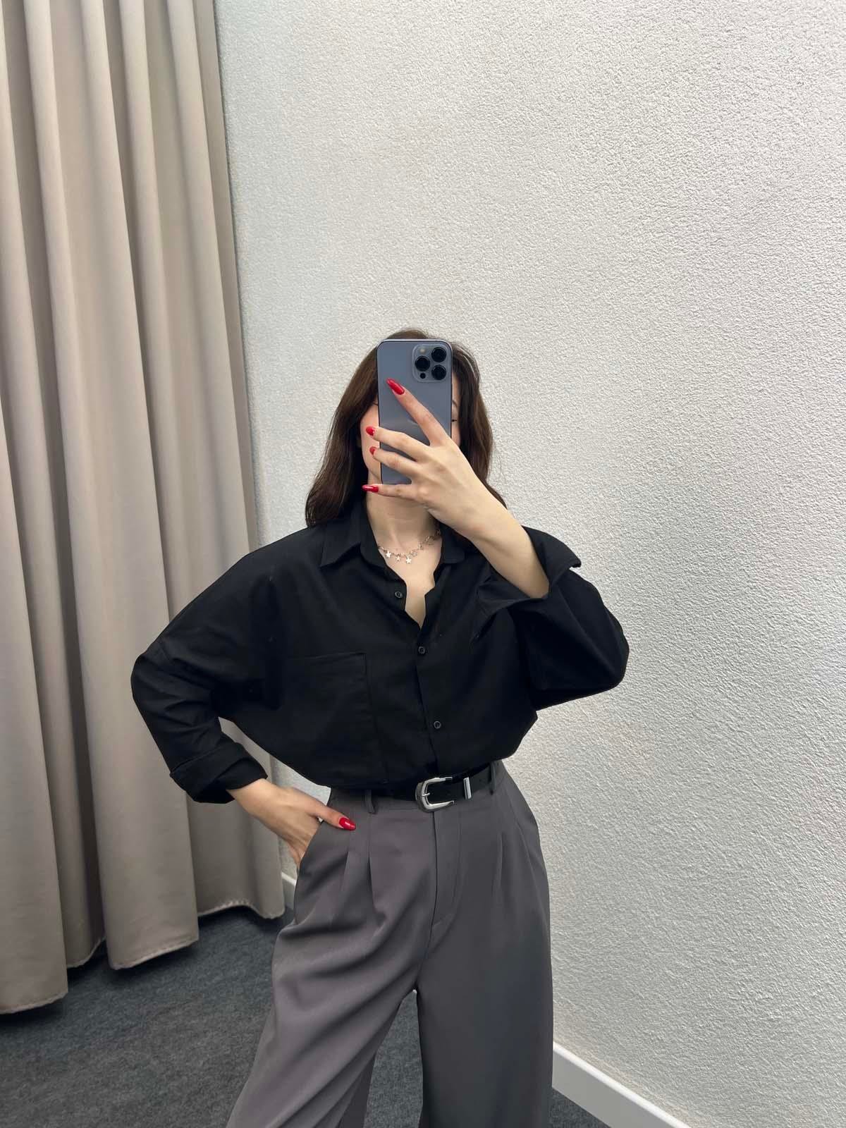 Ham Keten Siyah Gömlek