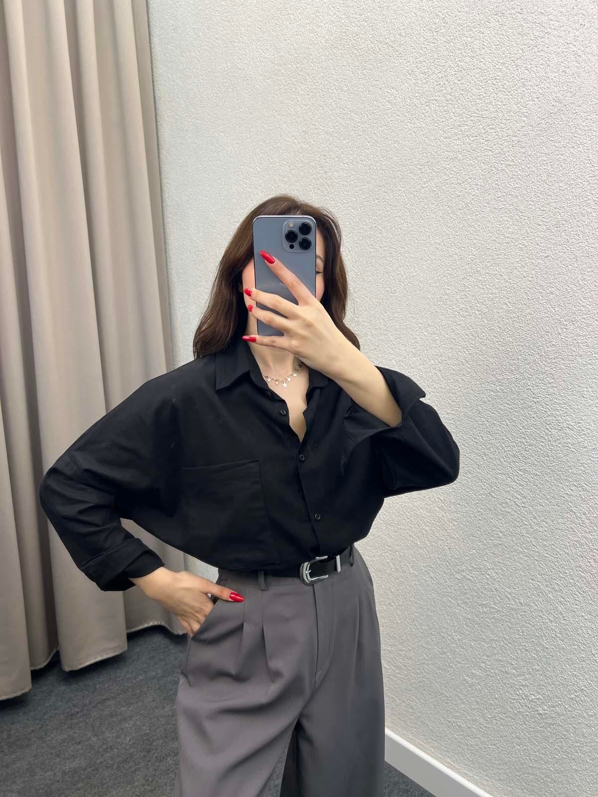 Ham Keten Siyah Gömlek