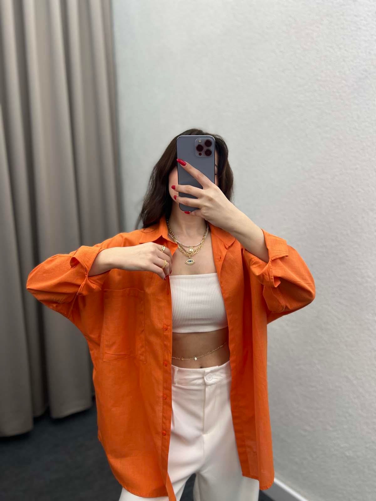 Ham Keten Turuncu Gömlek