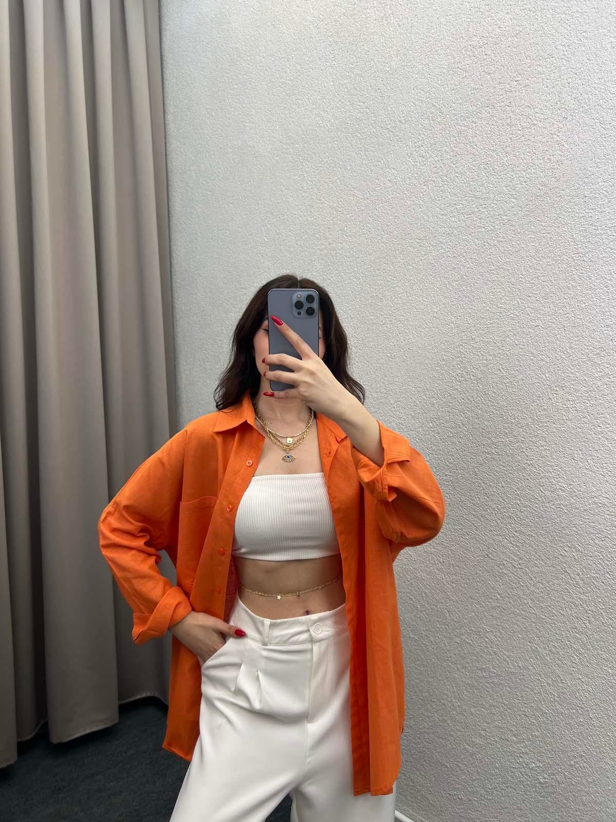 Ham Keten Turuncu Gömlek