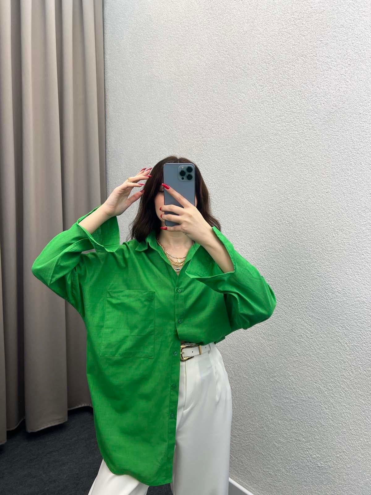 Ham Keten Yeşil Gömlek