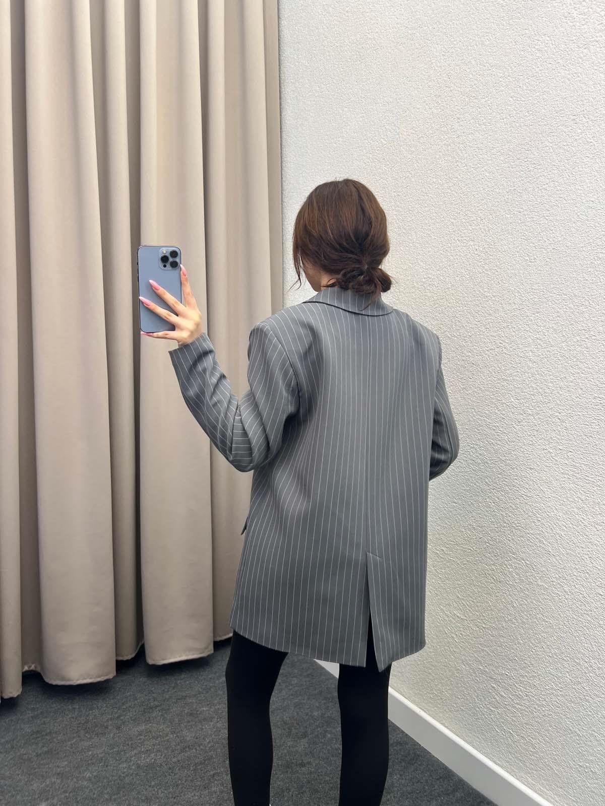 Hathor Çizgli Füme Blazer Ceket