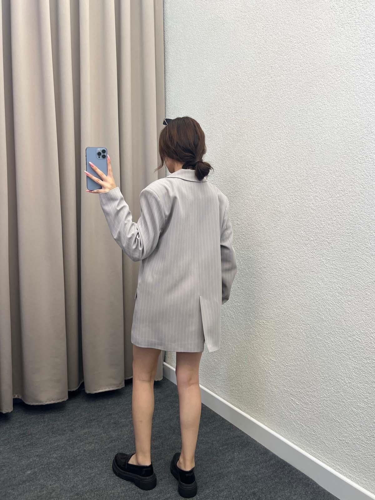 Hathor Çizgli Gri Blazer Ceket