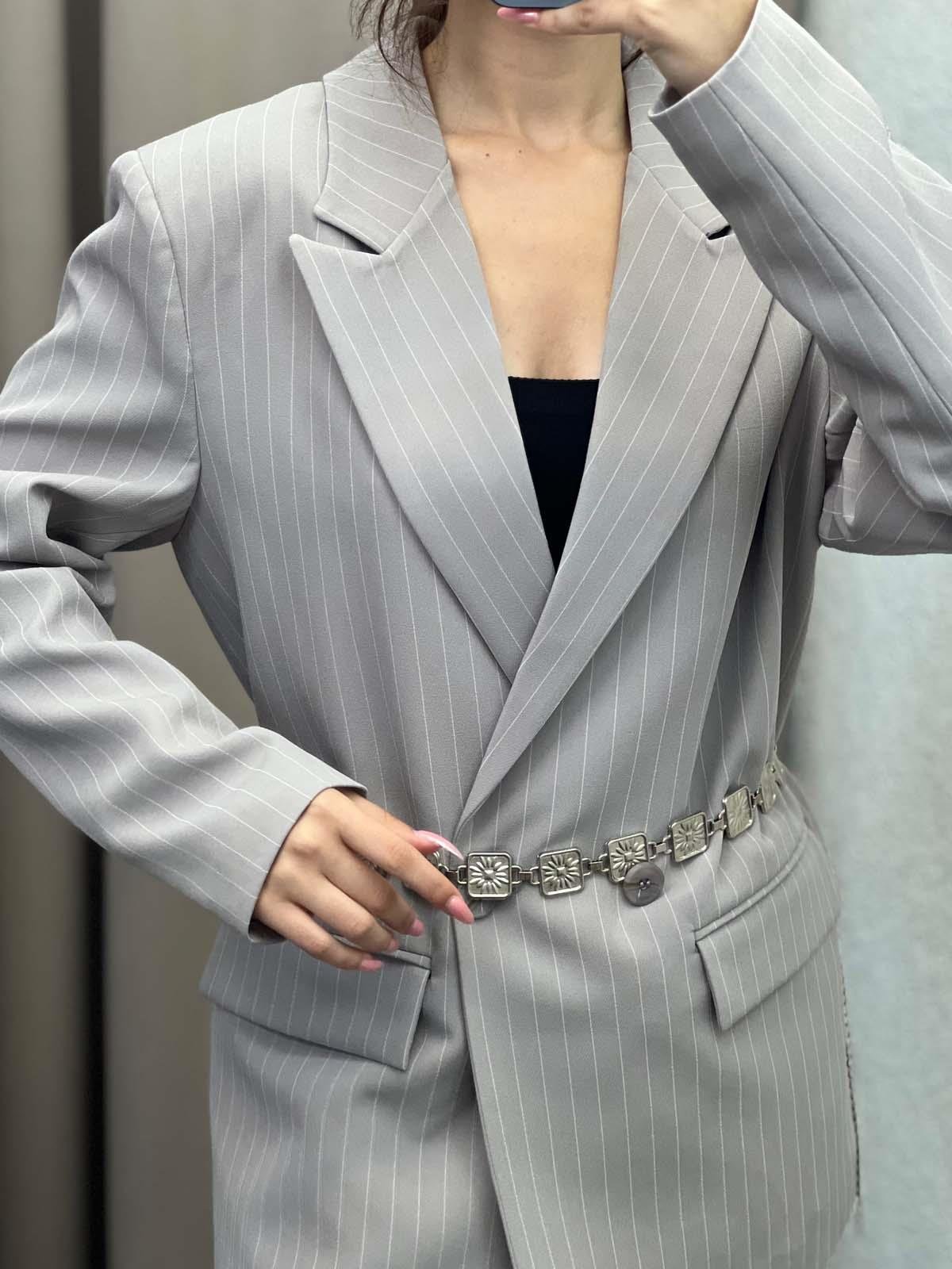 Hathor Çizgli Gri Blazer Ceket