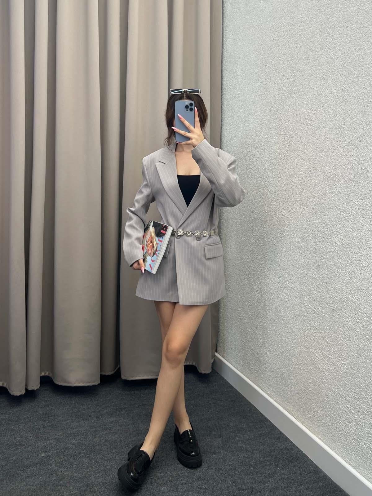 Hathor Çizgli Gri Blazer Ceket
