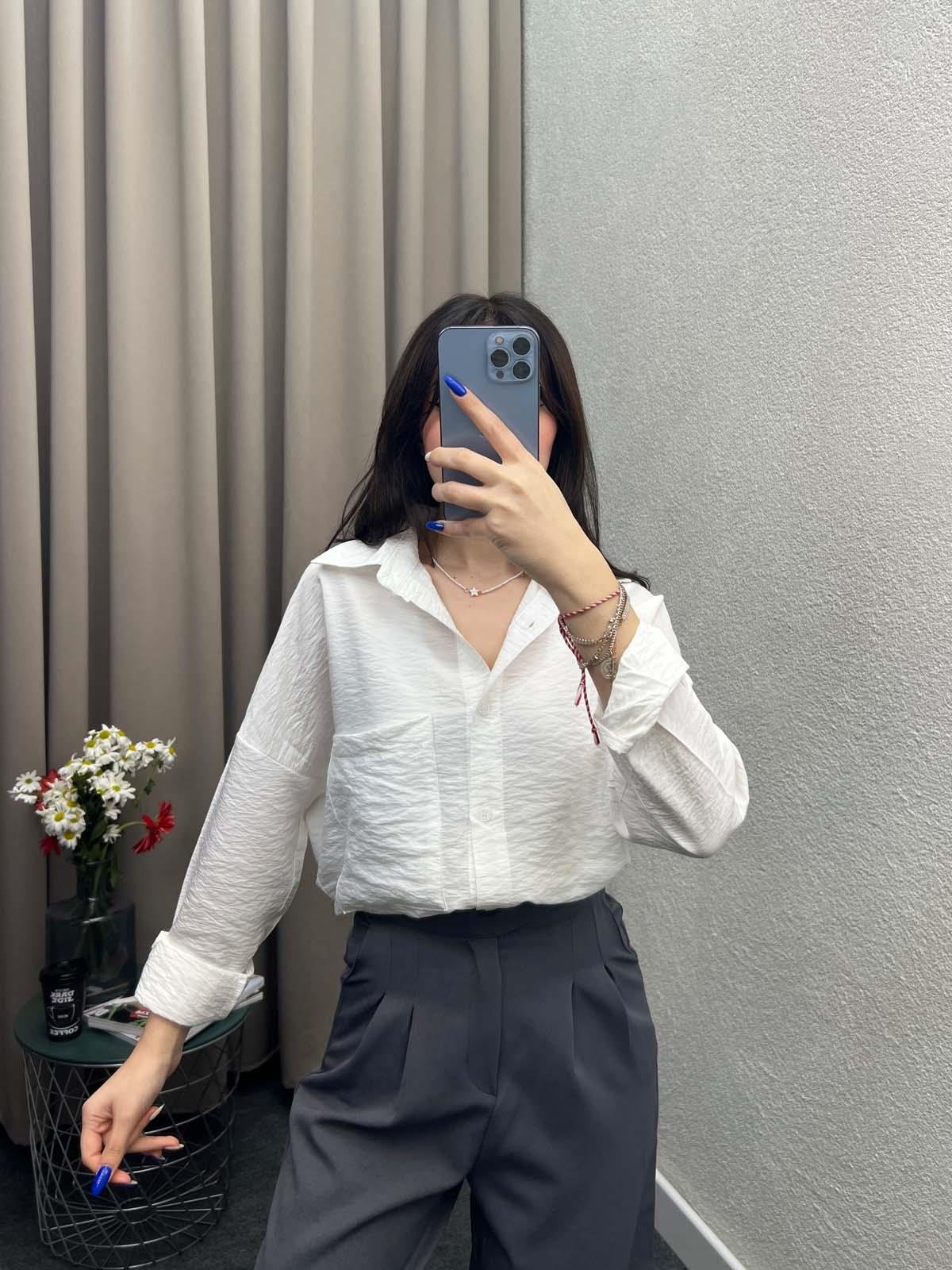 Hein Beyaz Krinkıl Kumaş Gömlek