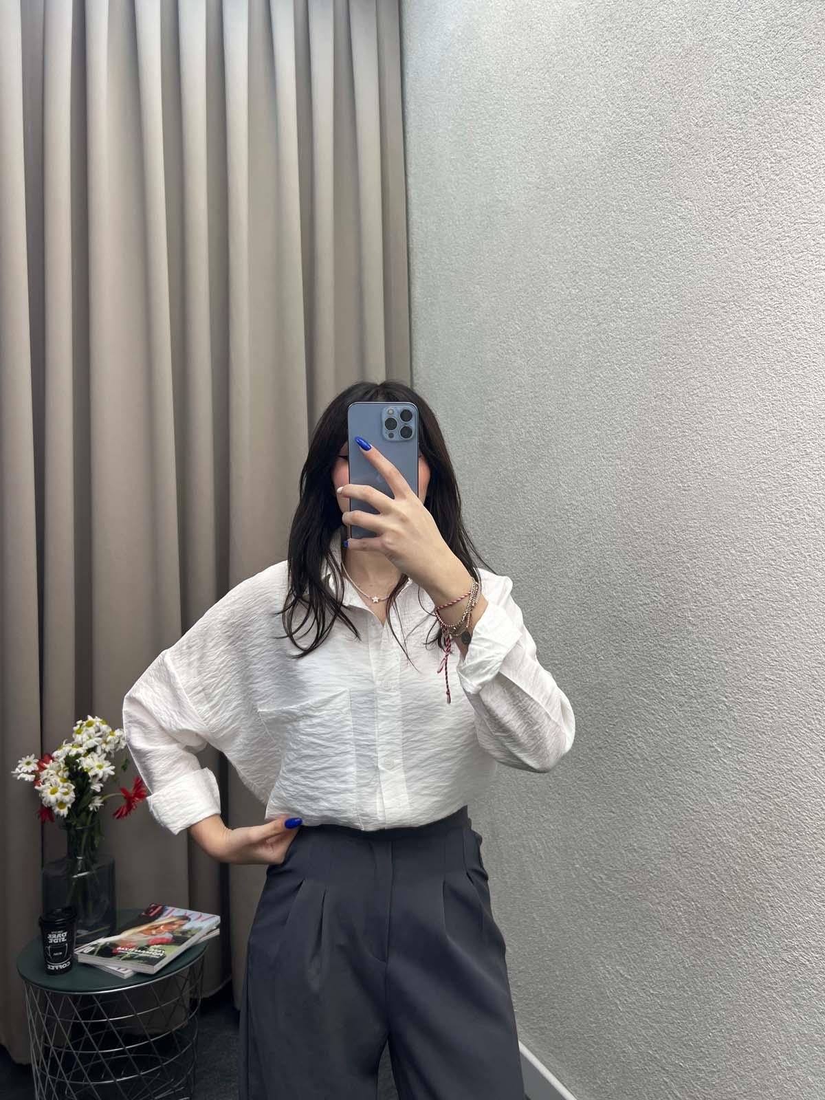 Hein Beyaz Krinkıl Kumaş Gömlek