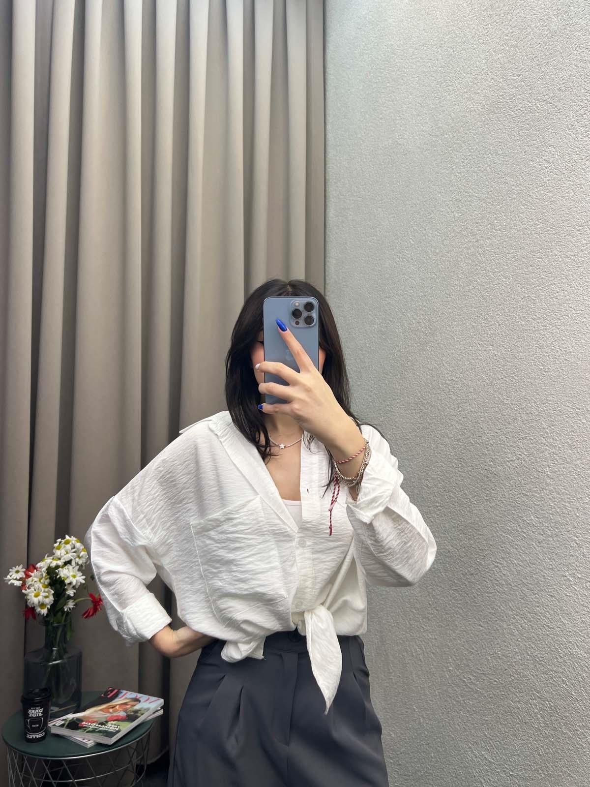 Hein Beyaz Krinkıl Kumaş Gömlek