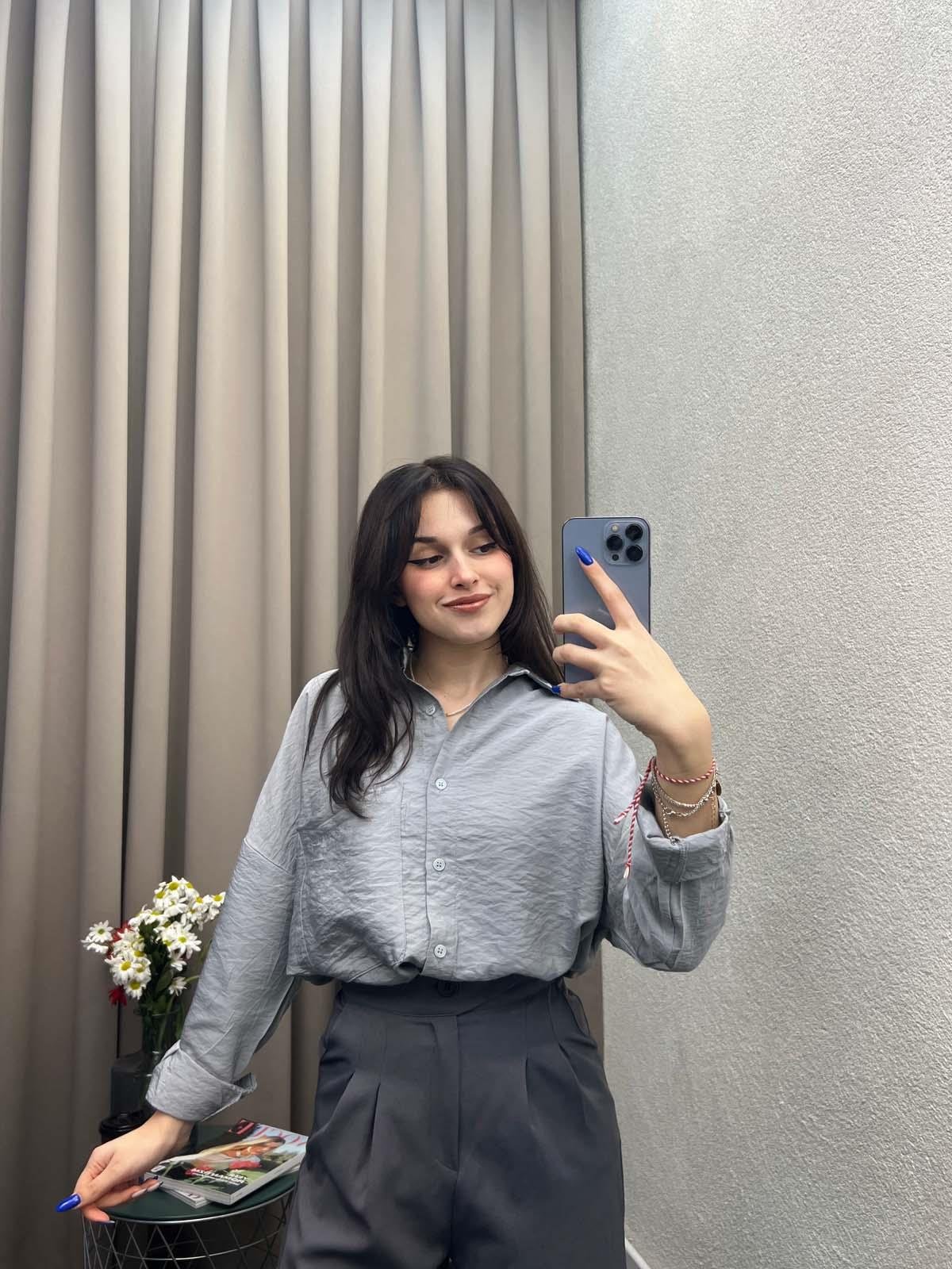 Hein Gri Krinkıl Kumaş Gömlek