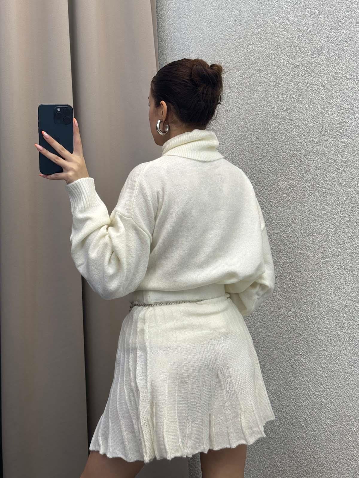 Hora Krem  Balıkçı Kazak Etek Takım