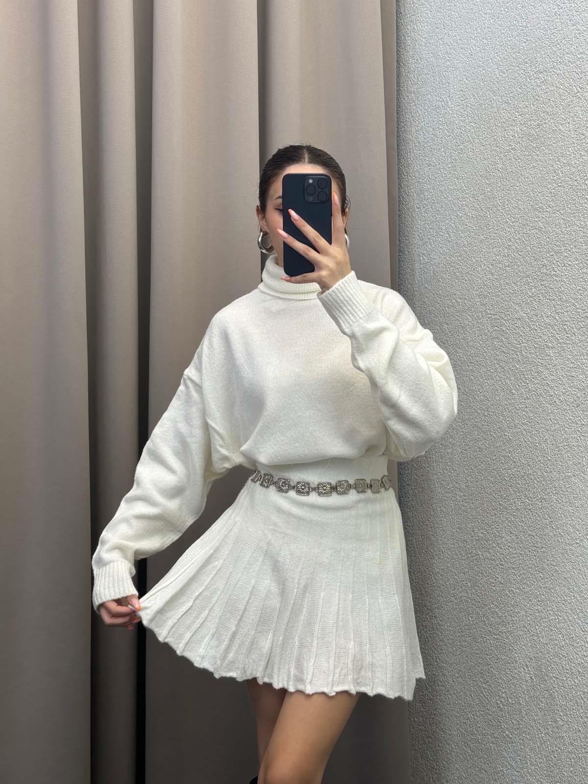 Hora Krem  Balıkçı Kazak Etek Takım