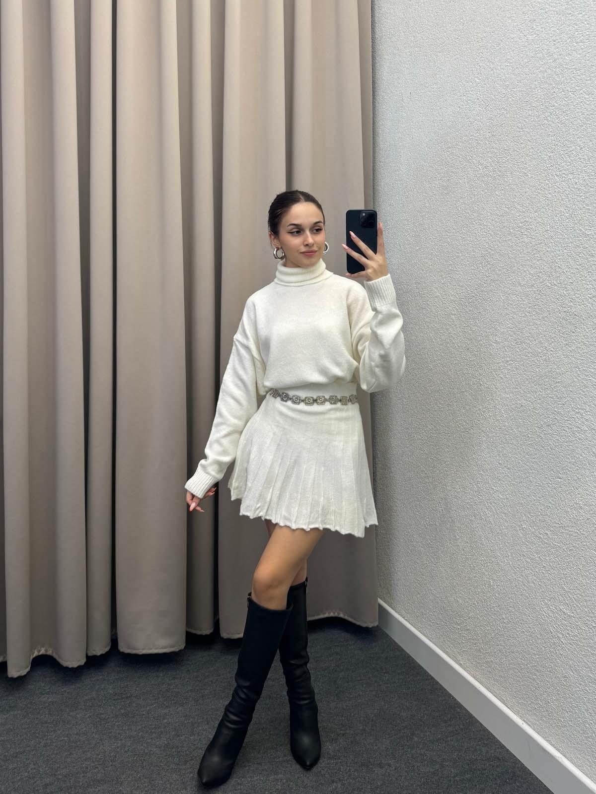 Hora Krem  Balıkçı Kazak Etek Takım