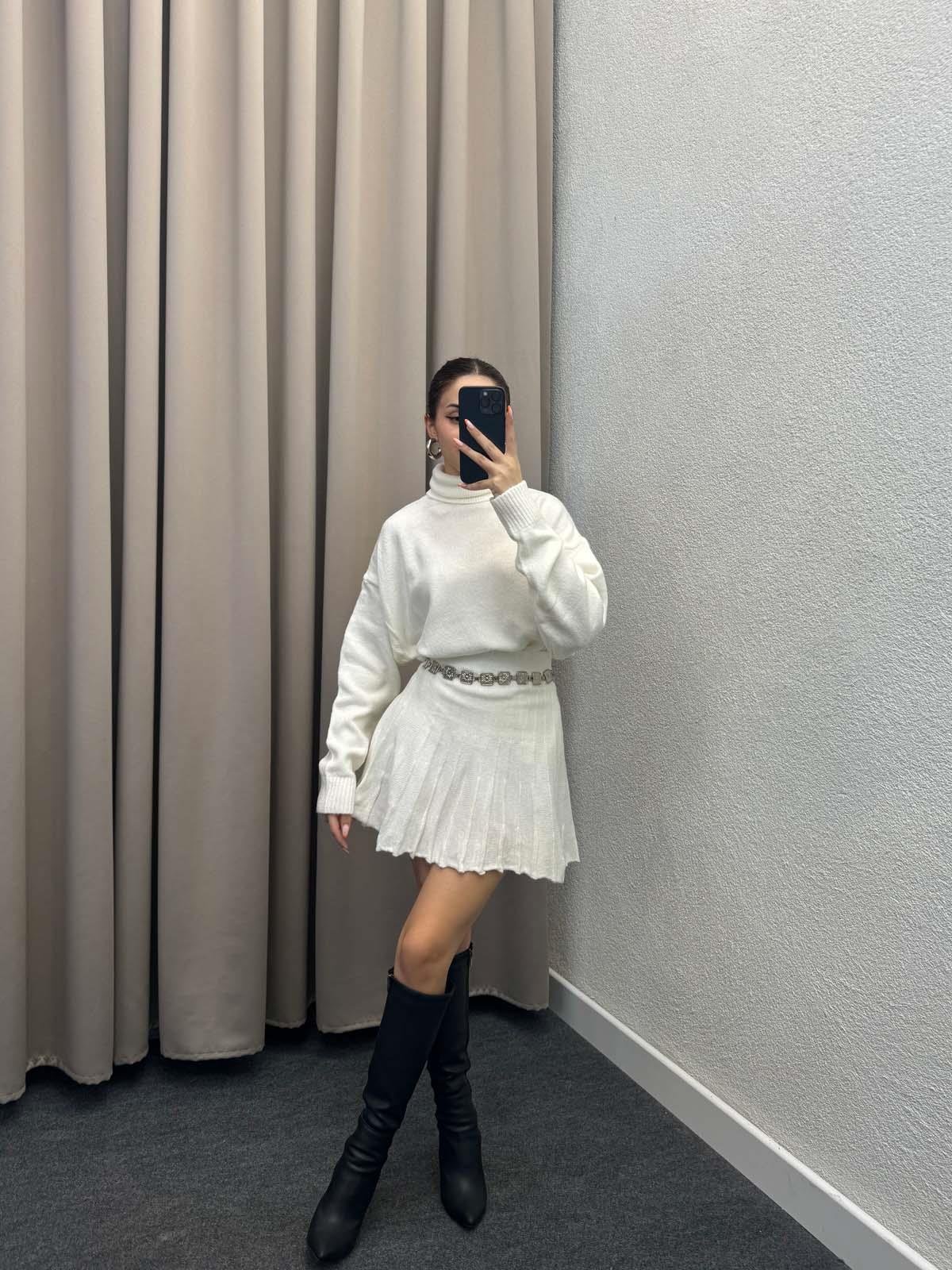 Hora Krem  Balıkçı Kazak Etek Takım