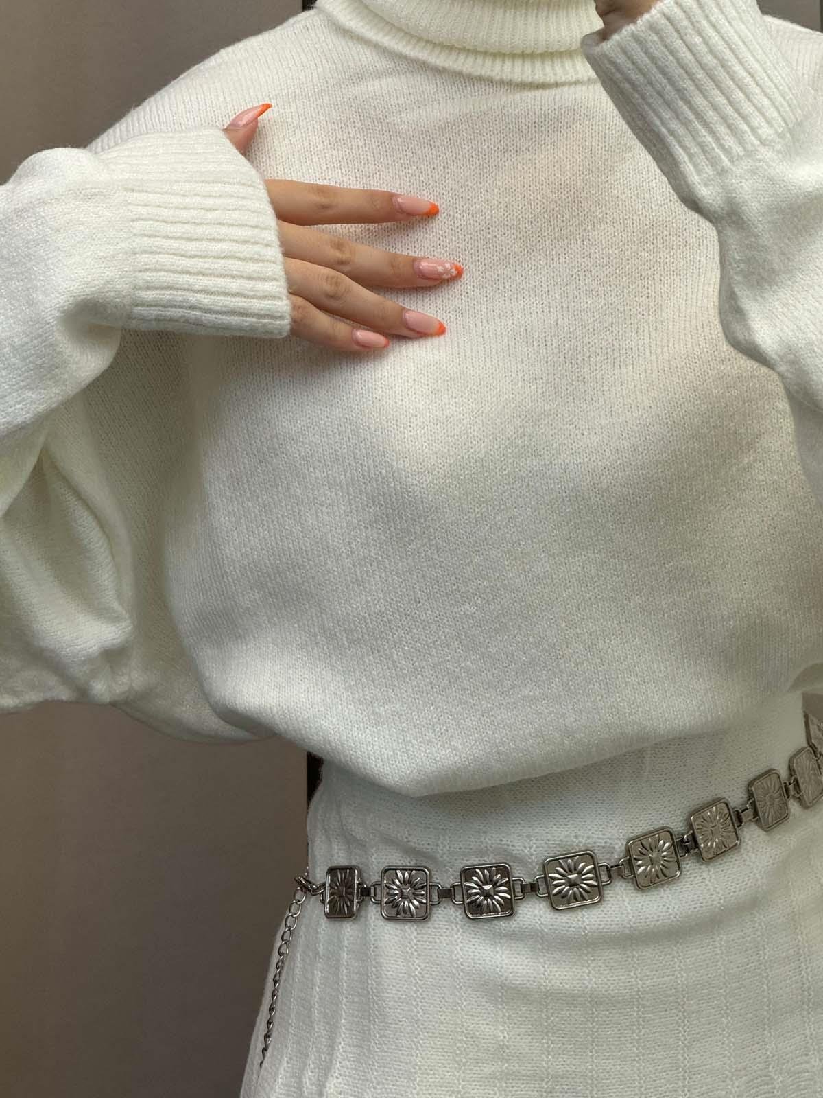 Hora Krem  Balıkçı Kazak Etek Takım