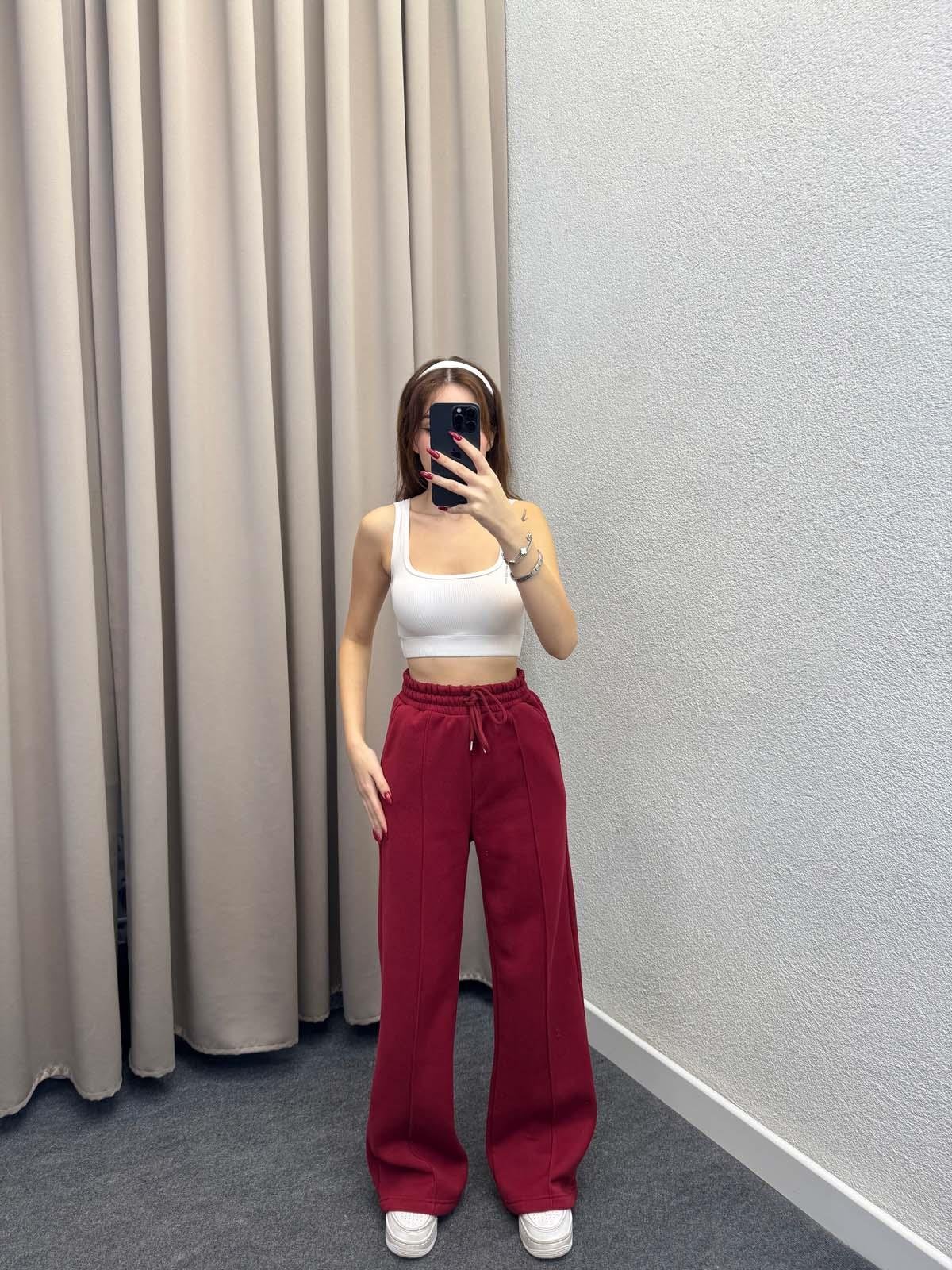 Husky Oversize Yüksek Bel Bordo Eşofman Altı