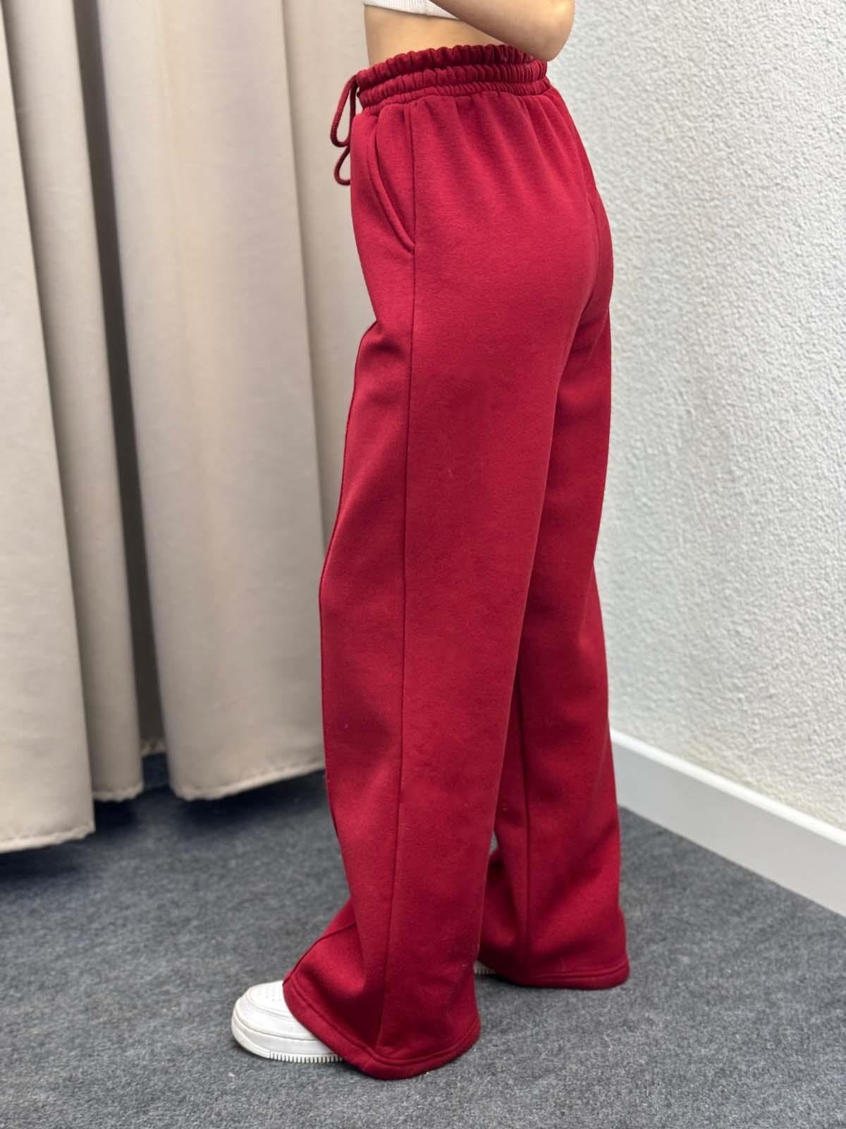 Husky Oversize Yüksek Bel Bordo Eşofman Altı