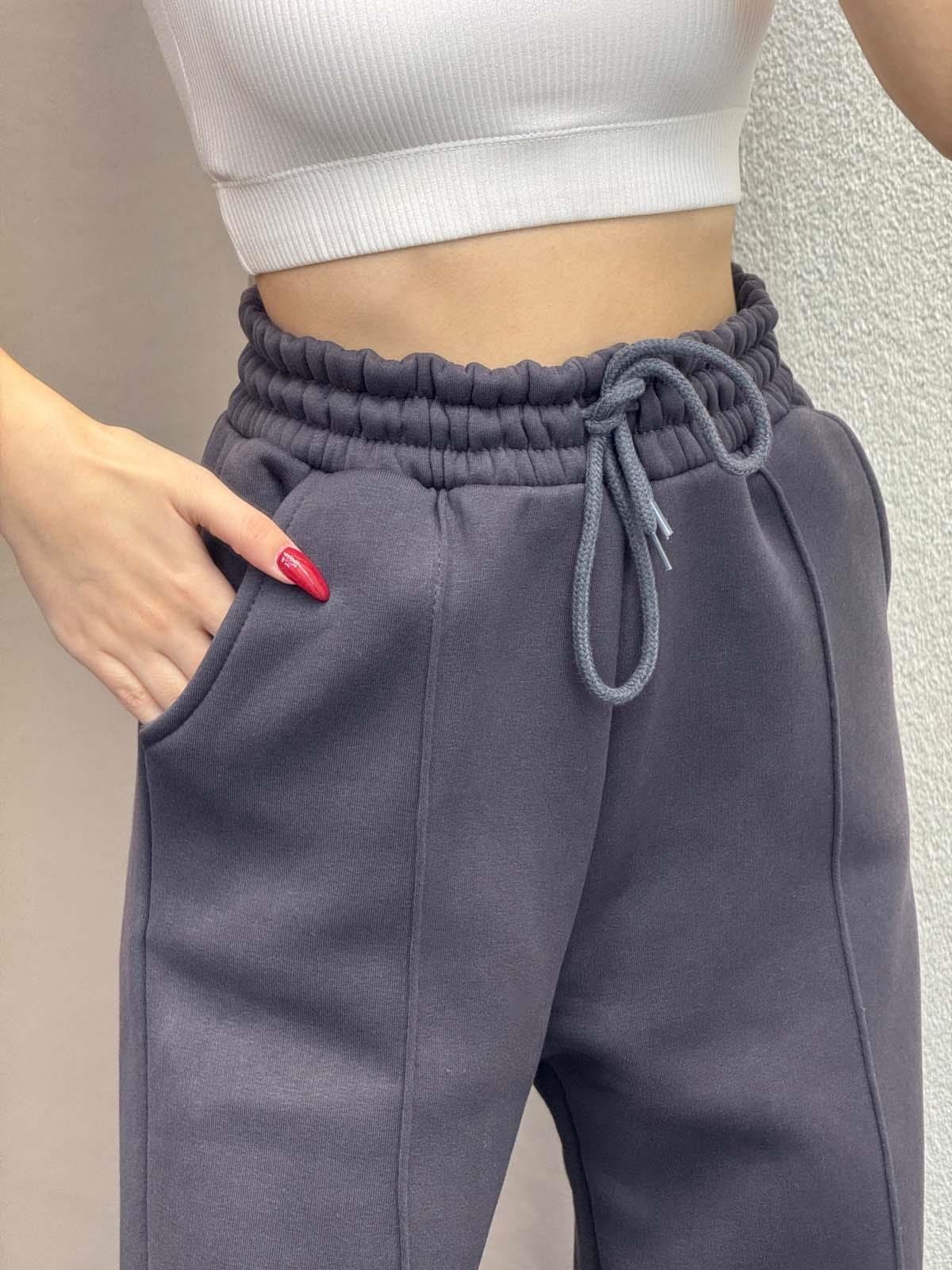 Husky Oversize Yüksek Bel Füme Eşofman Altı