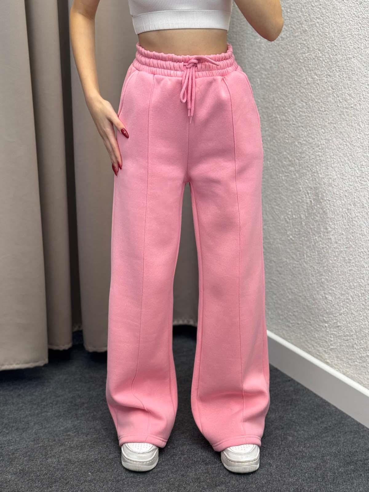 Husky Oversize Yüksek Bel Pembe Eşofman Altı