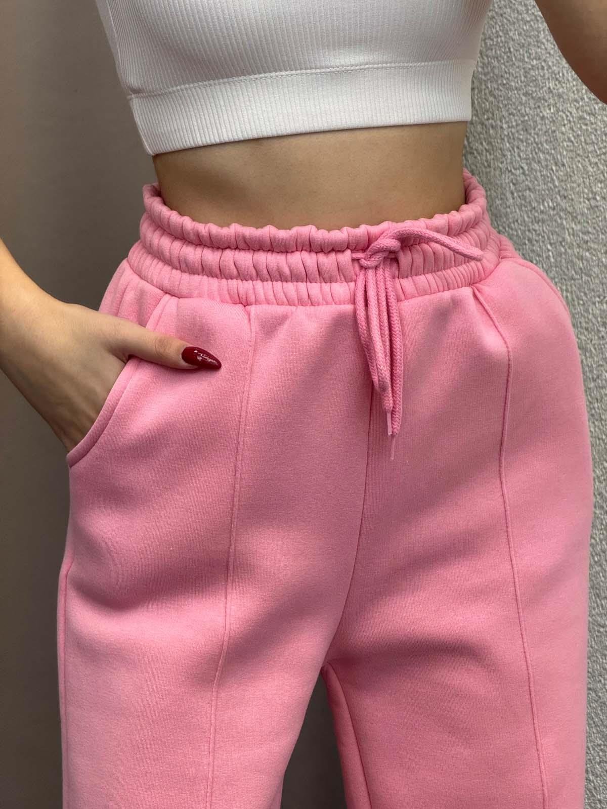 Husky Oversize Yüksek Bel Pembe Eşofman Altı