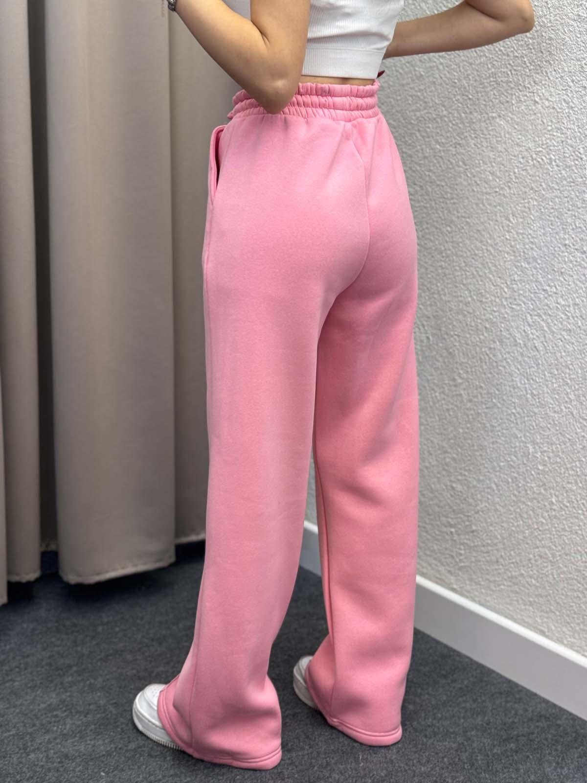 Husky Oversize Yüksek Bel Pembe Eşofman Altı