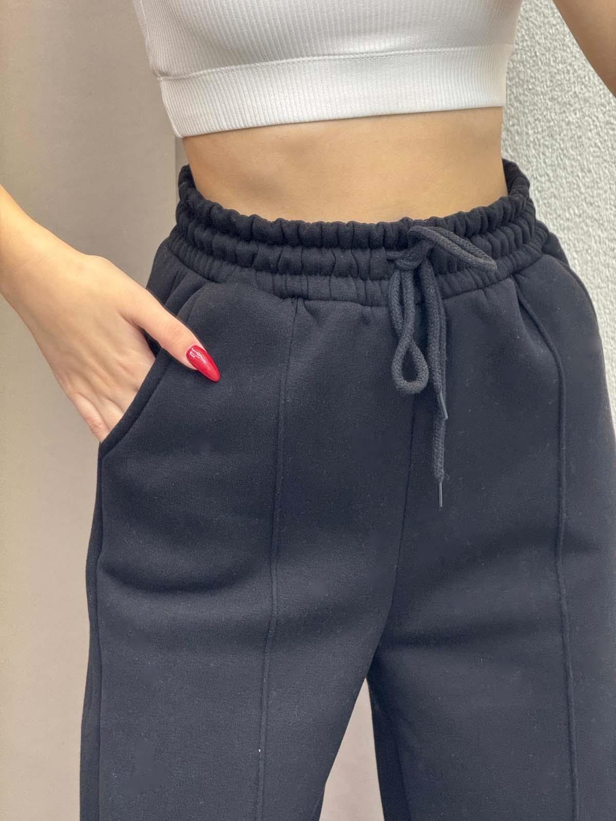 Husky Oversize Yüksek Bel Siyah Eşofman Altı
