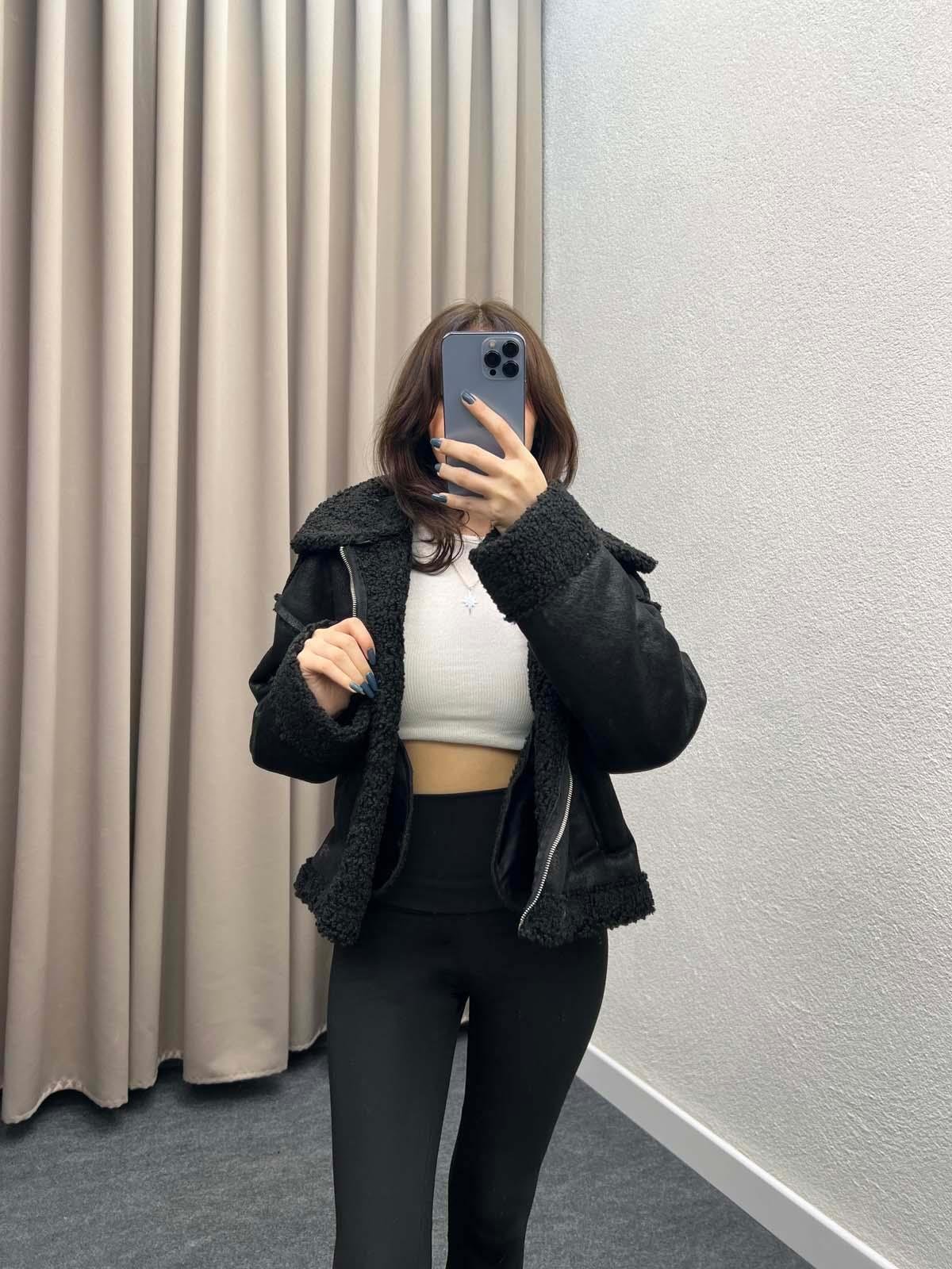 Javen Siyah Süet Mont