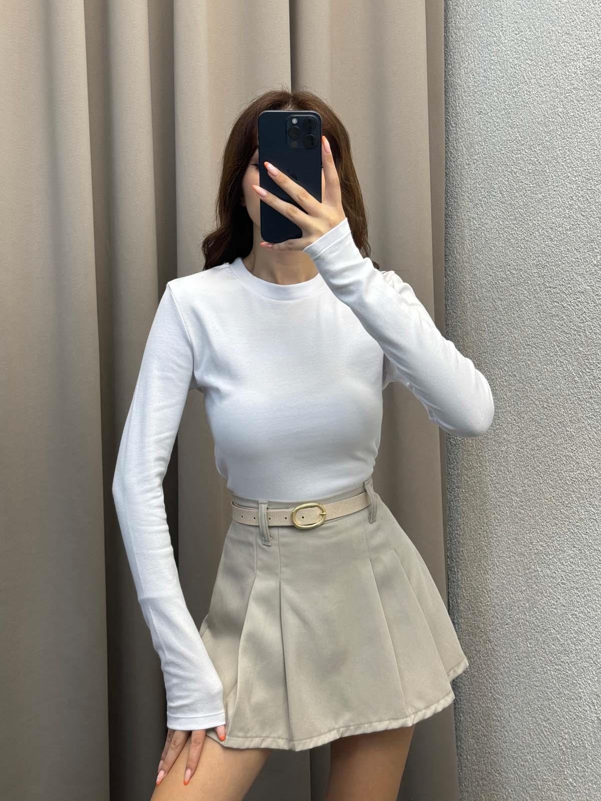 Kadın Basic Uzun Kol Beyaz Body