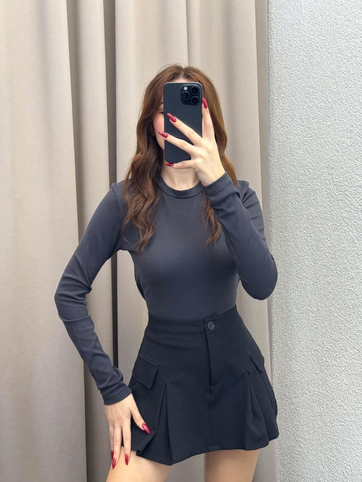 Kadın Basic Uzun Kol Füme Body