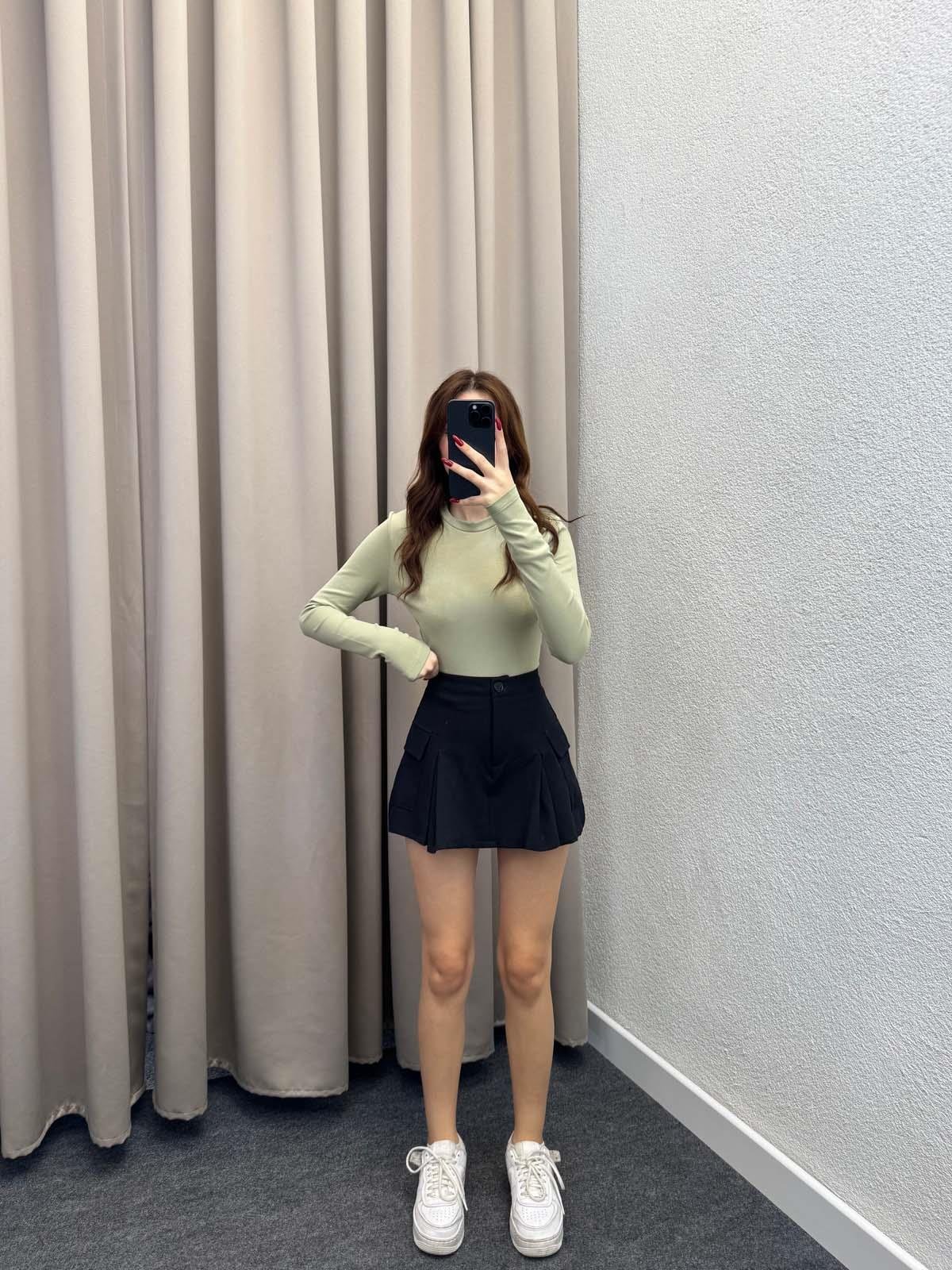 Kadın Basic Uzun Kol Haki Body