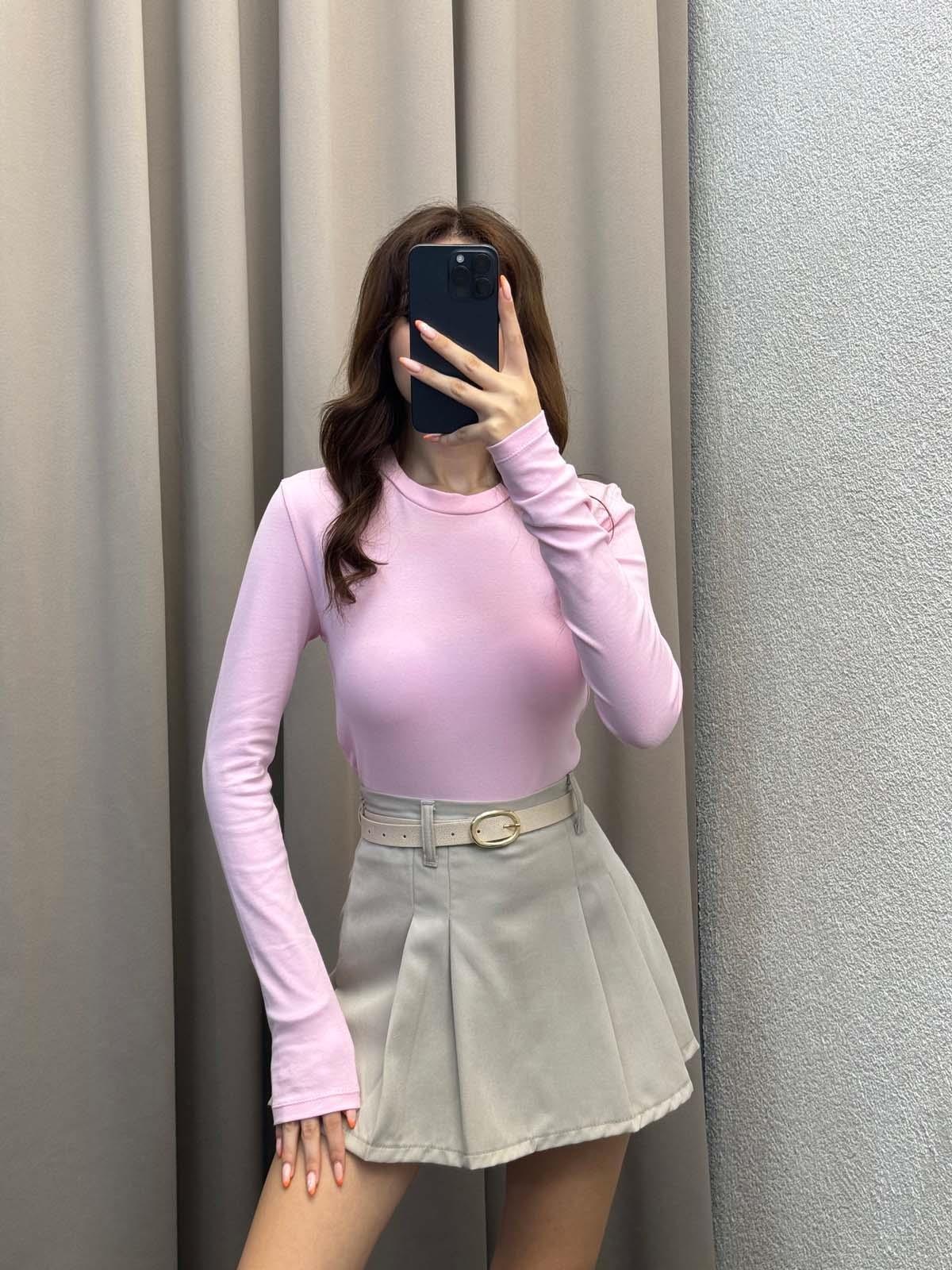 Kadın Basic Uzun Kol Pembe Body