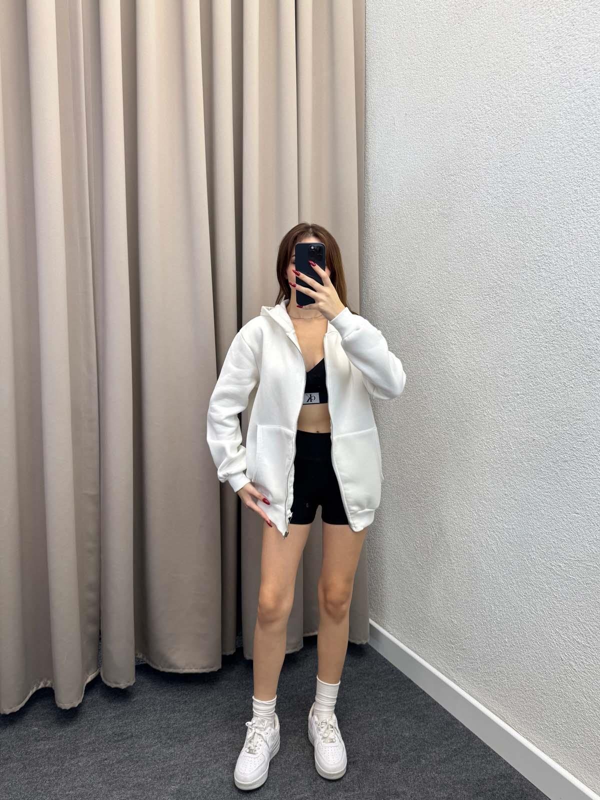 Kassel Üç İplik Şardonlu Oversize Beyaz Hırka