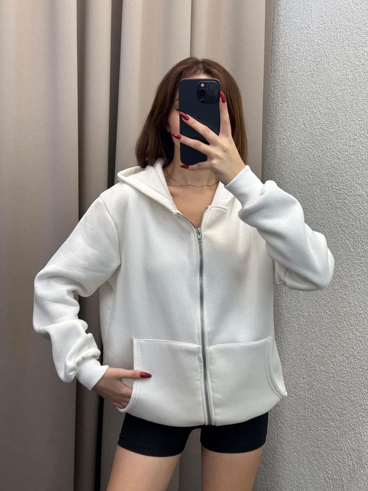 Kassel Üç İplik Şardonlu Oversize Beyaz Hırka