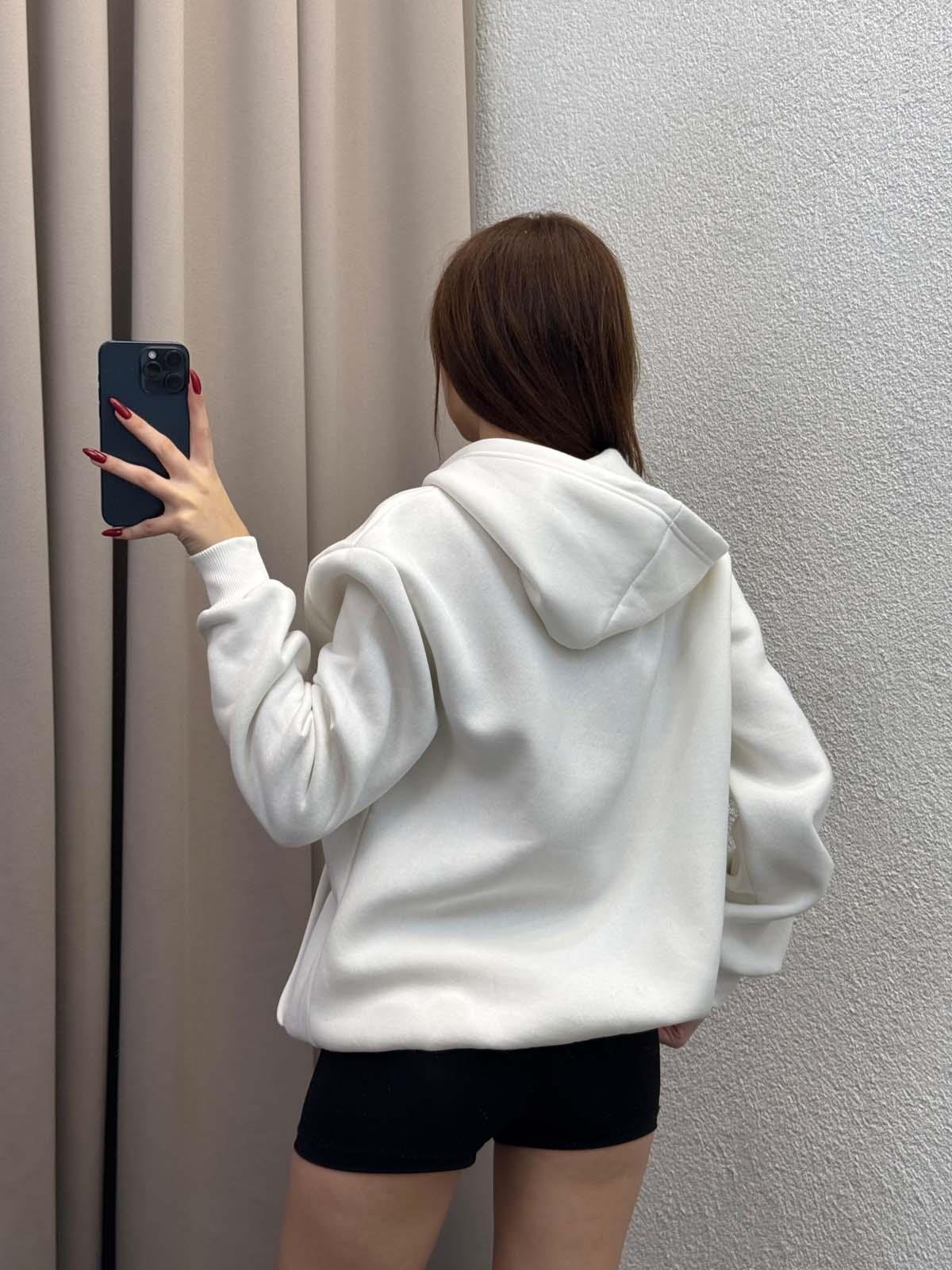 Kassel Üç İplik Şardonlu Oversize Beyaz Hırka