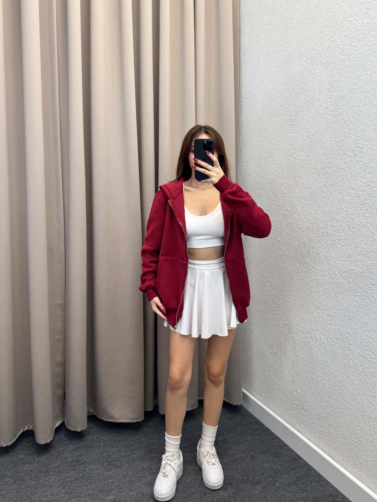 Kassel Üç İplik Şardonlu Oversize Bordo Hırka