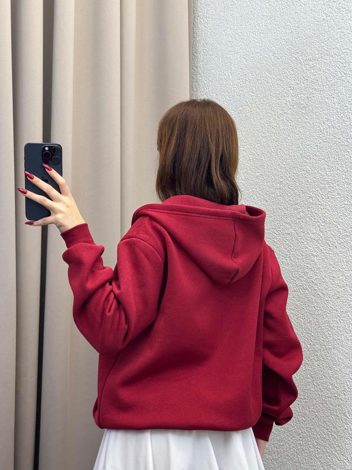 Kassel Üç İplik Şardonlu Oversize Bordo Hırka