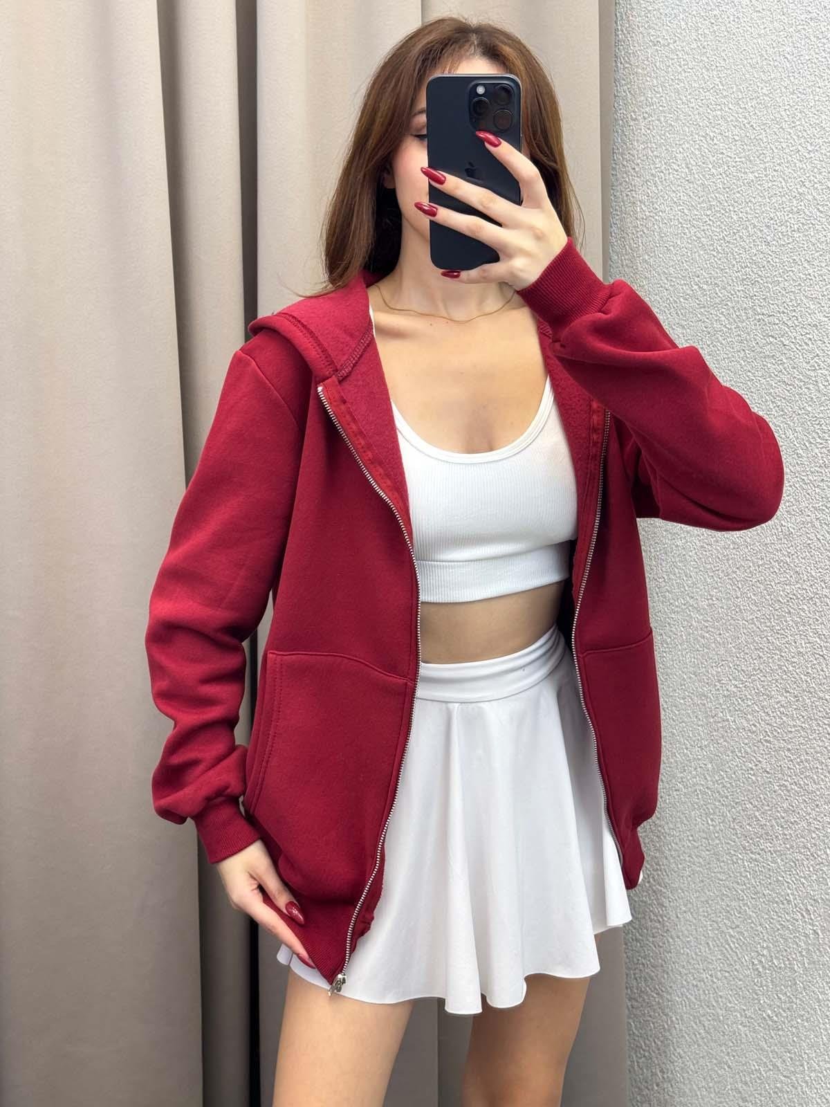 Kassel Üç İplik Şardonlu Oversize Bordo Hırka