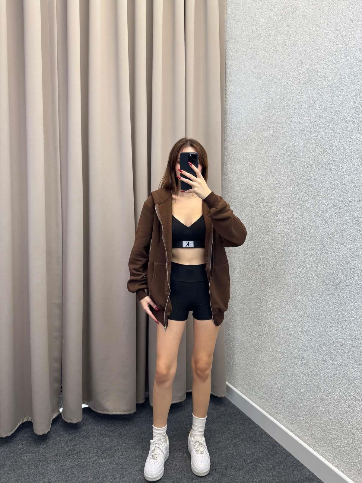 Kassel Üç İplik Şardonlu Oversize Kahve Hırka