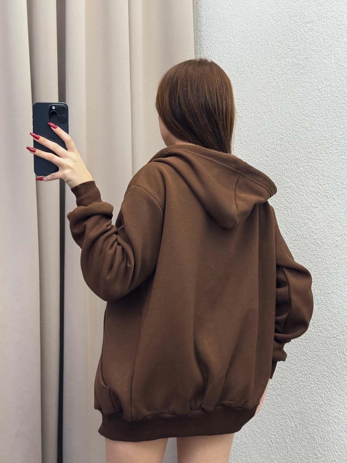 Kassel Üç İplik Şardonlu Oversize Kahve Hırka