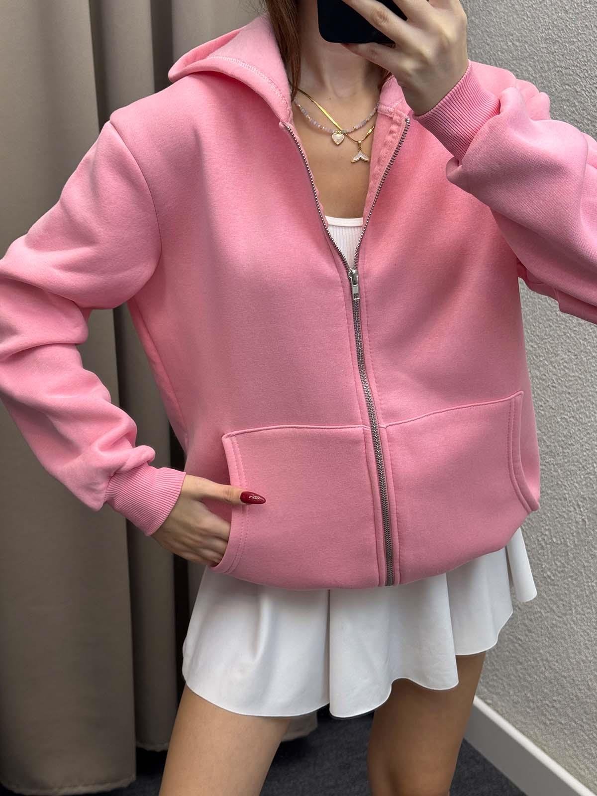 Kassel Üç İplik Şardonlu Oversize Pudra Hırka