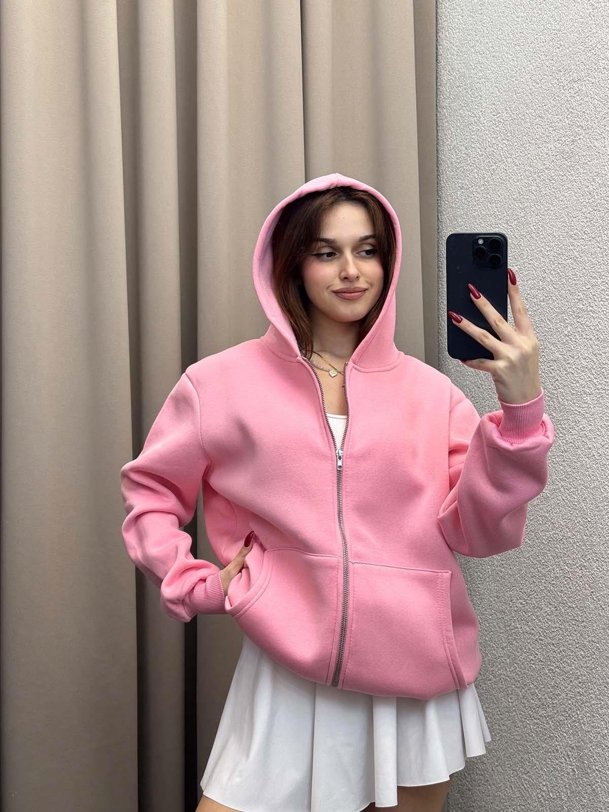 Kassel Üç İplik Şardonlu Oversize Pudra Hırka